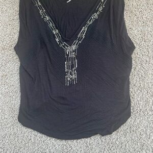Free People Black Embellished V-Neck Women’s Top